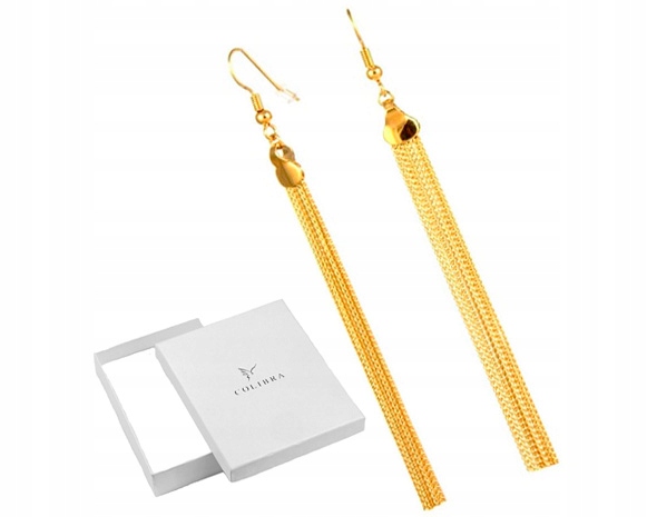 Náušnice Zlaté dlouhé chvojí Velmi efektní závěsné řetízky Colibra