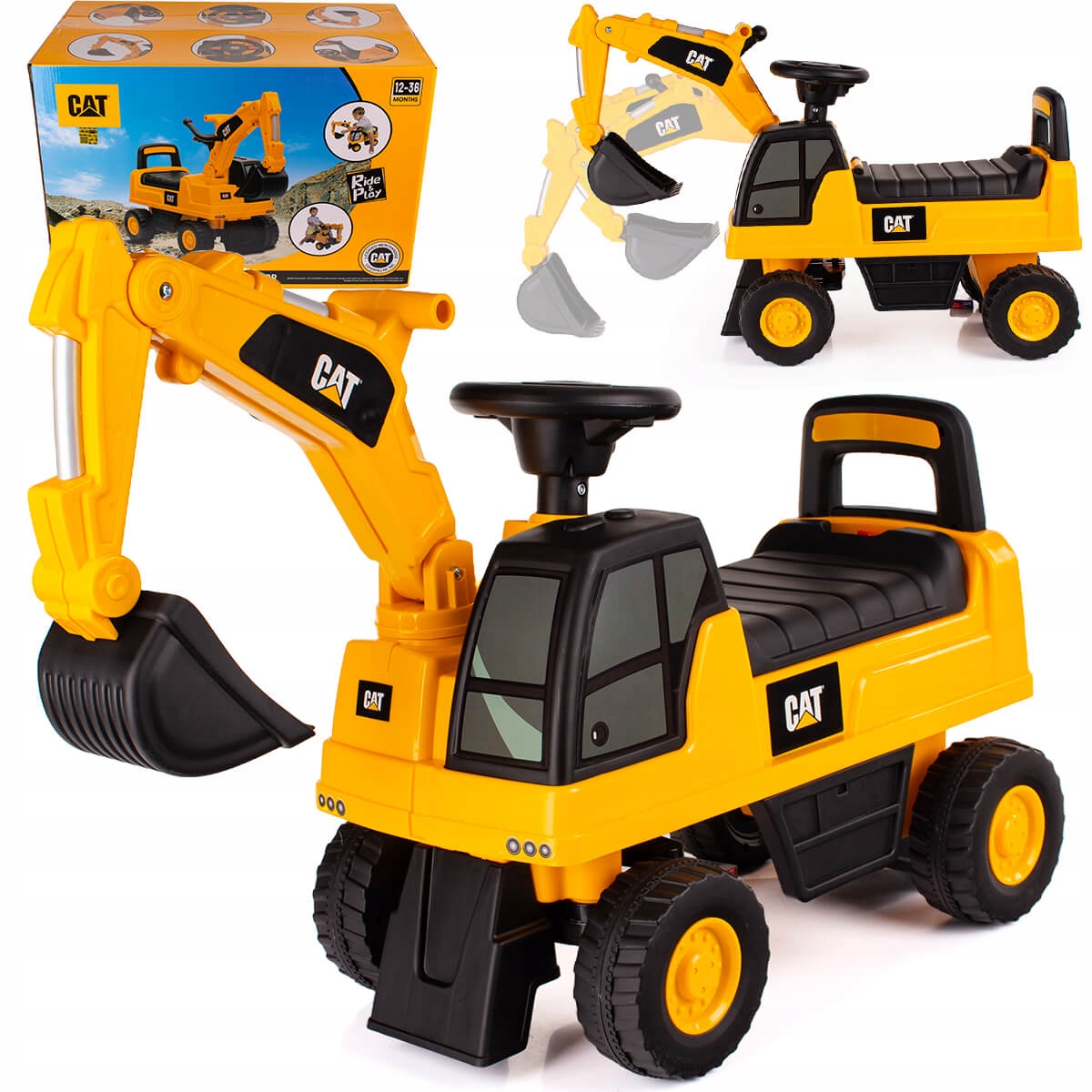 Jeździk Koparka Cat Z Ruchomą Łyżką Pojazd Autko 2W1 Pchacz 12M+