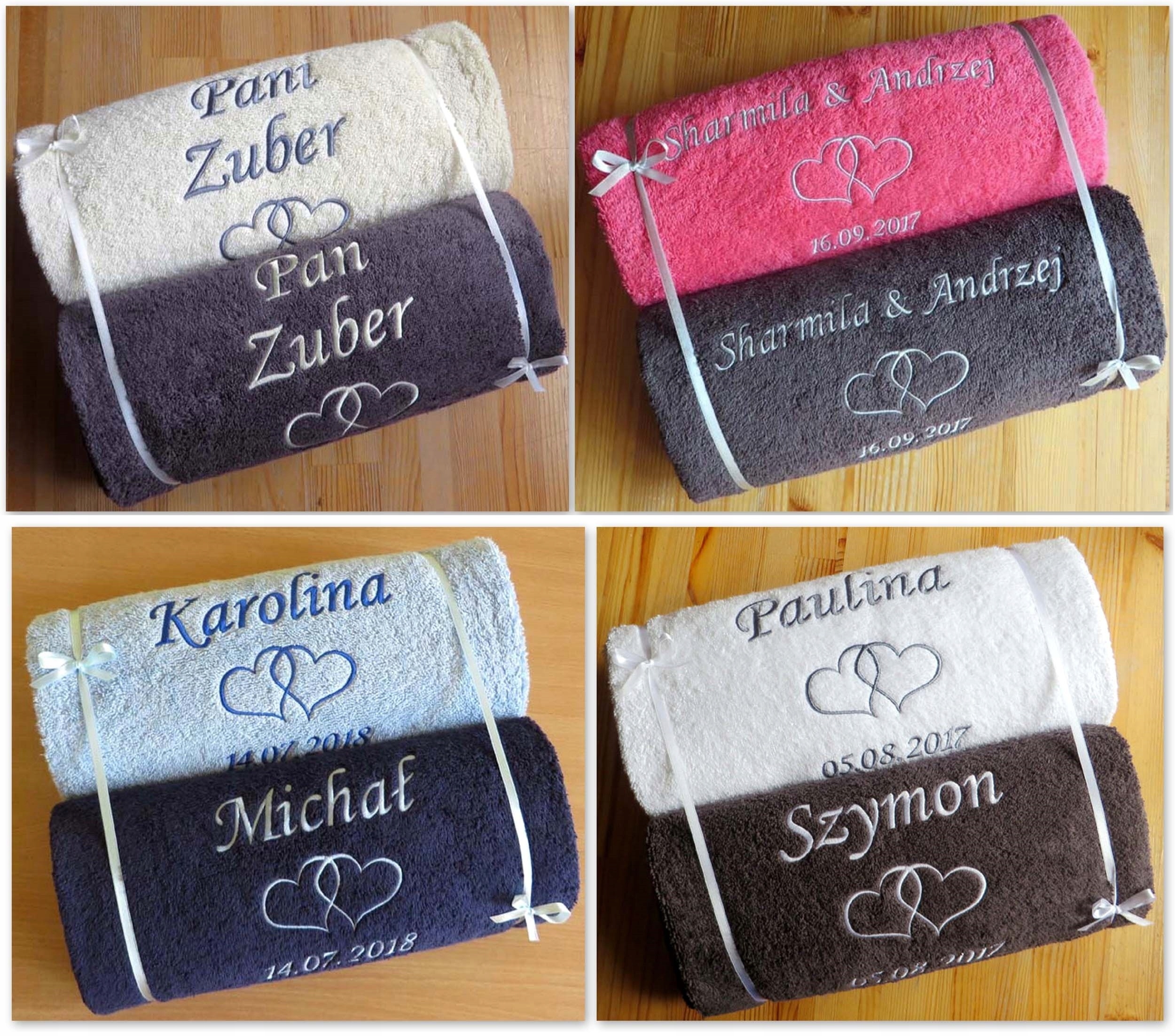 Ręczniki z NAPISEM haft IMIĘ prezent ŚLUB ROCZNICA Wymiary ręcznika 50x100cm
