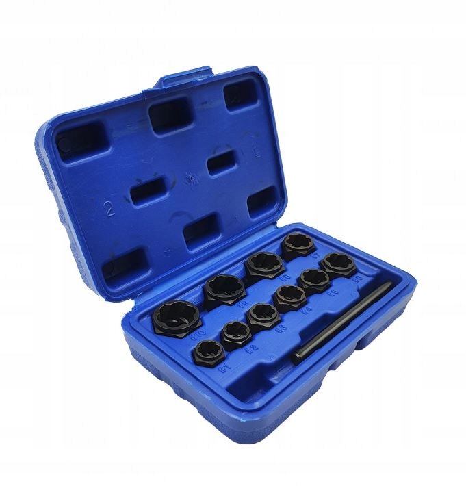 Zestaw Do Odkręcania Zniszczonych Śrub Nasadki Obrobionych Nakrętek 11 Szt