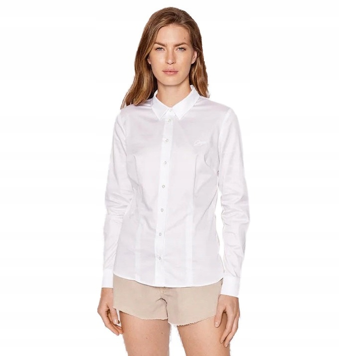 Guess Bílá Klasická Košile S Dlouhým Rukávem A Límečkem