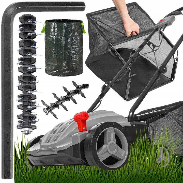 Elektrický Provzdušňovač Vertikutátor Trávy 4V1 Regulace 30L Koš 2500W