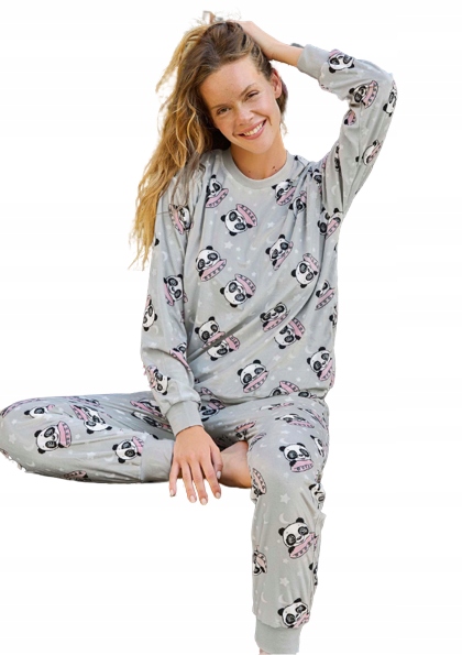 Teplé Příjemné Velurové Pyžamo S Pandou Na Polštářích, Hvězdičky, Měsíc, Velikost L