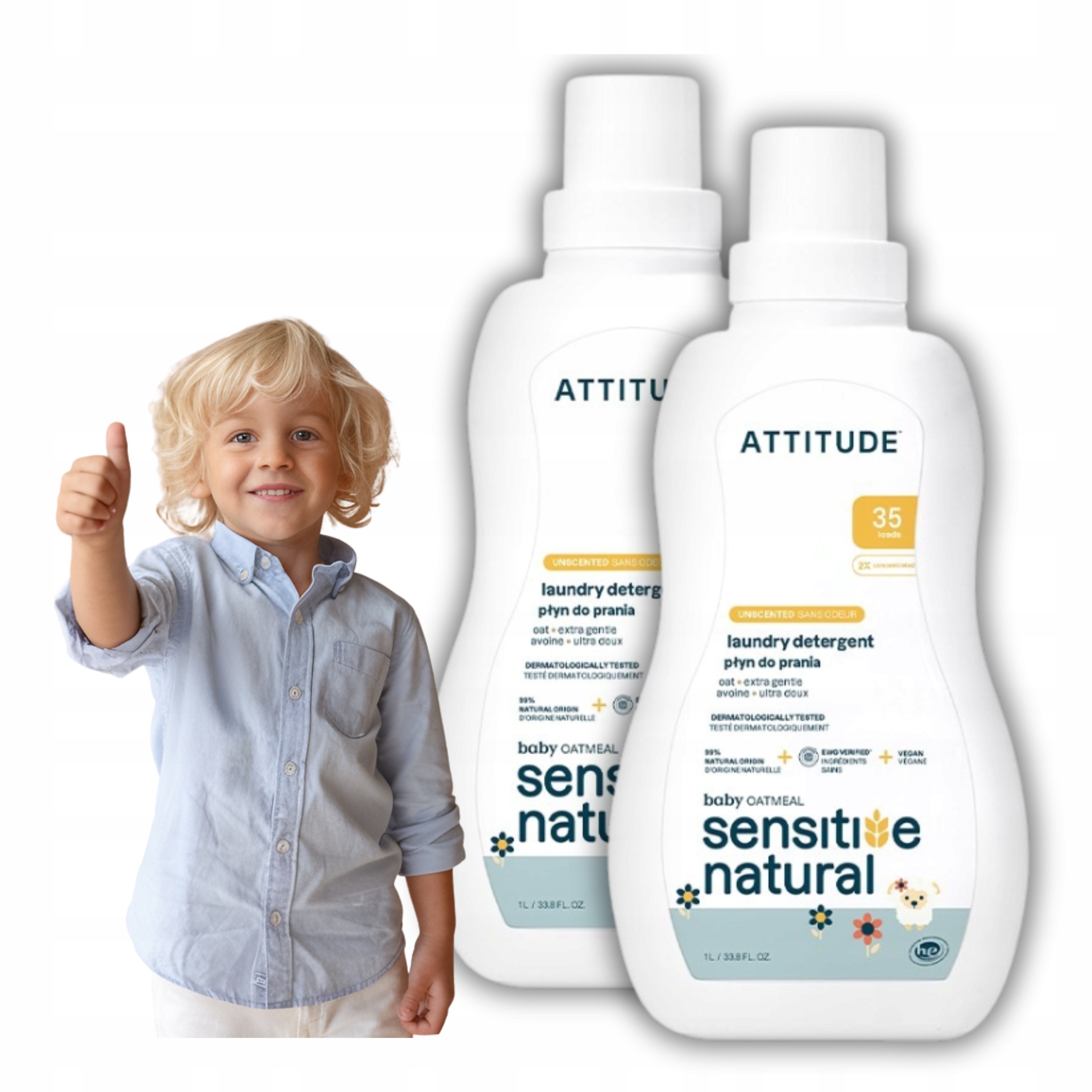 Levně Tekutý prací prostředek na oplachování oděvů Hypoalergenní Univerzální Atitude 2x 1L Eko