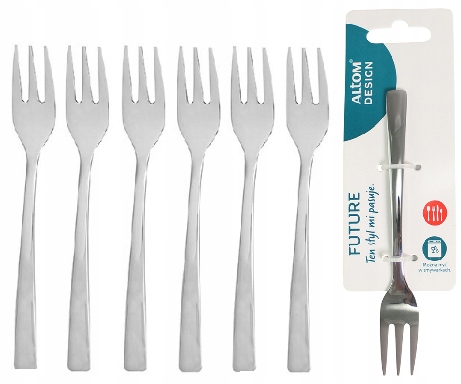 ALTOM 6 x SZTUĆCE FUTURE PROSTE NOWOCZESNE NIERDZEWNE WIDELCZYKI DO CIASTA