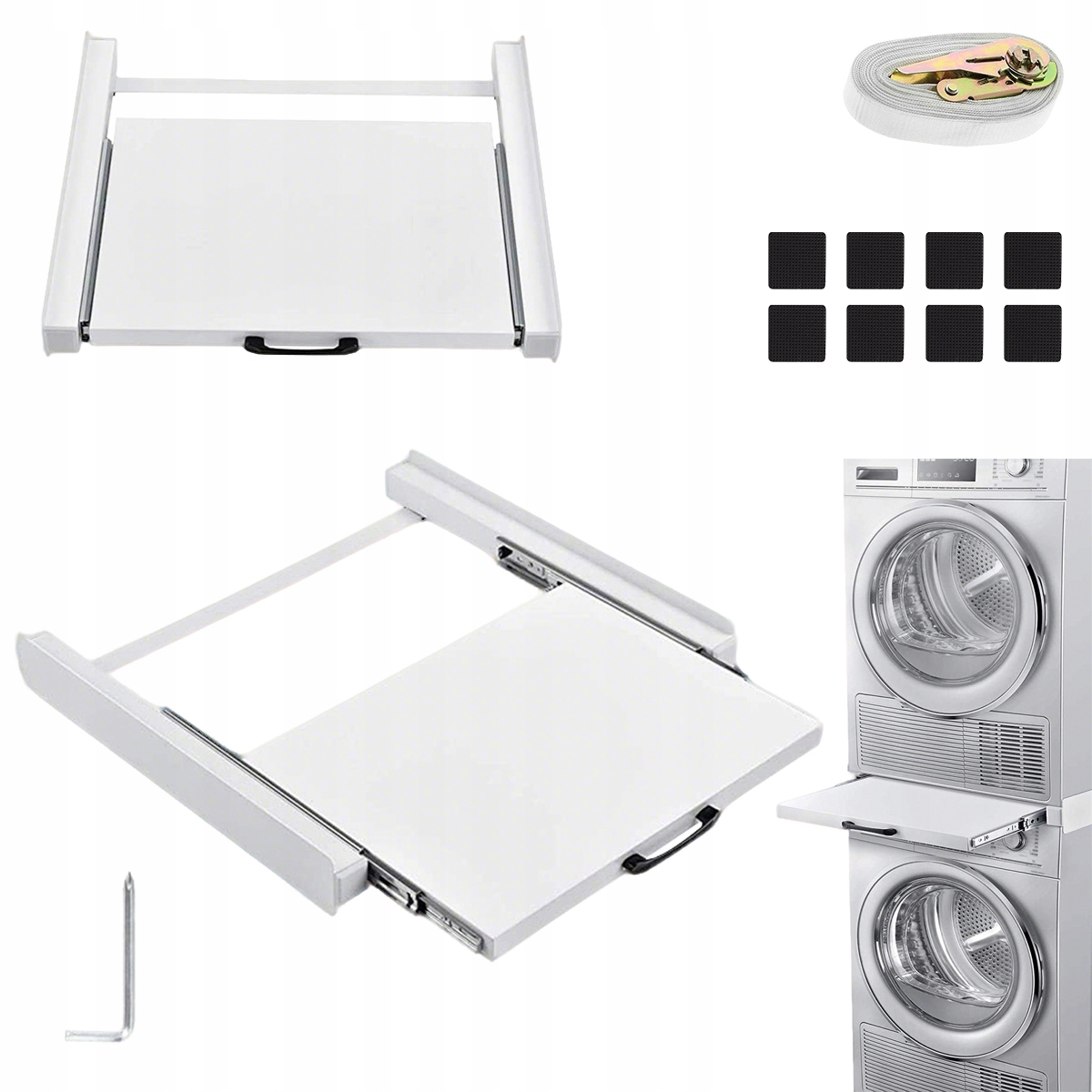 Uniwersalny Łącznik pralki suszarką z paskami i wysuwaną półką 6m liny
