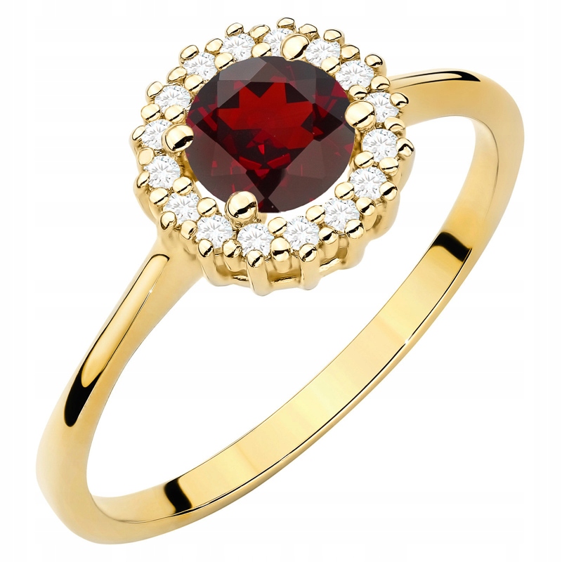 Zlatý Prstýnek pr. 585 14k s brilianty a granátem 0,50 ct