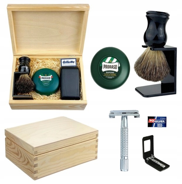 Dárková sada Štětec na holení s jezevčím mýdlem na holení Strojek