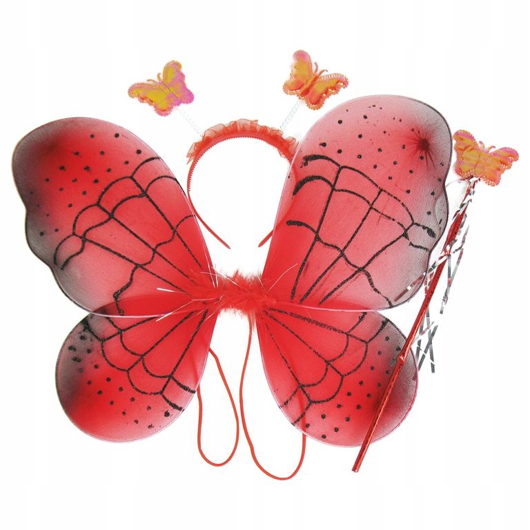 STRÓJ MOTYL WRÓŻKA SKRZYDŁA + OPASKA + RÓŻDŻKA CZERWONE