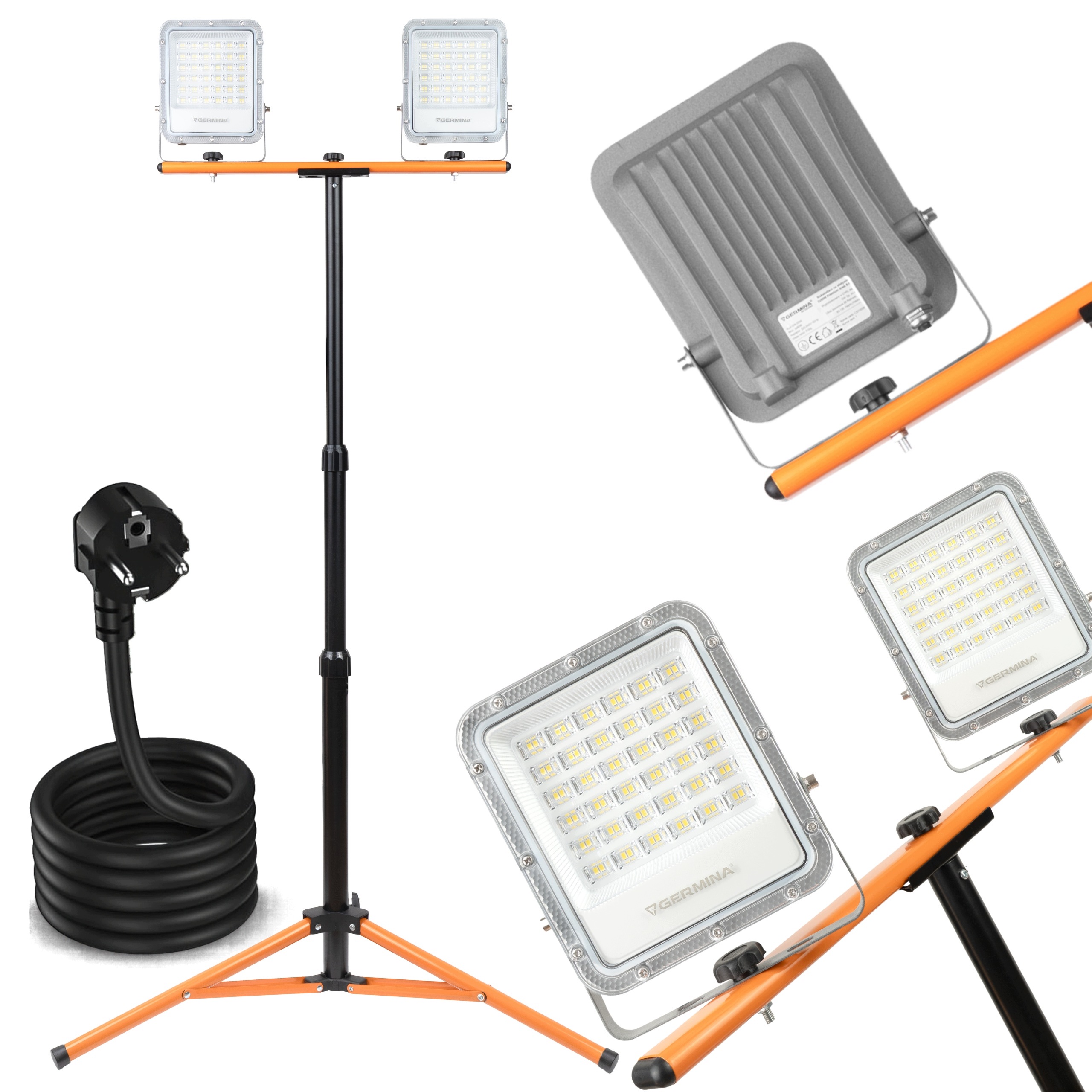 Halogen Led Stavební stativ Osvětlovač 2x 50W 10000lm lampa na stojanu