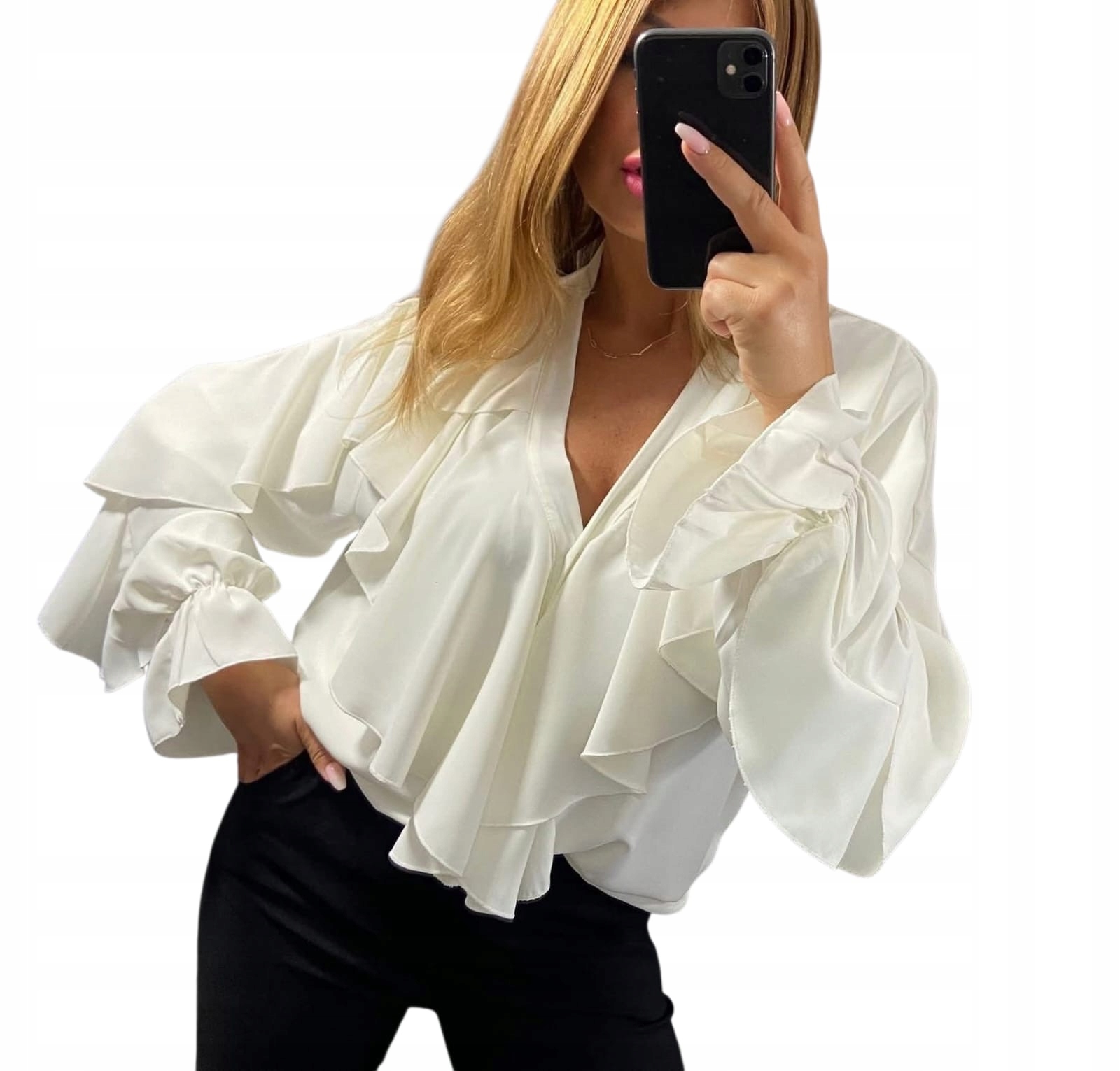 Elegantní košilová halenka s žabákem, bílá Plus Size, velikost 48, 50, 52