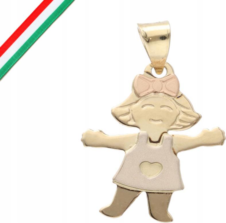 Zlatý přívěsek 585 holčička růžová mašlička moderní vzor 14k