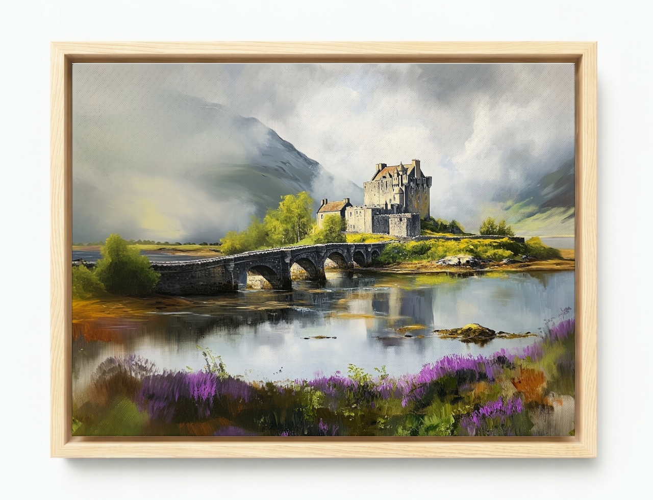 Obraz Rám Americký Box Krajina Skotsko Highlands Hory Zámek Most 80x60