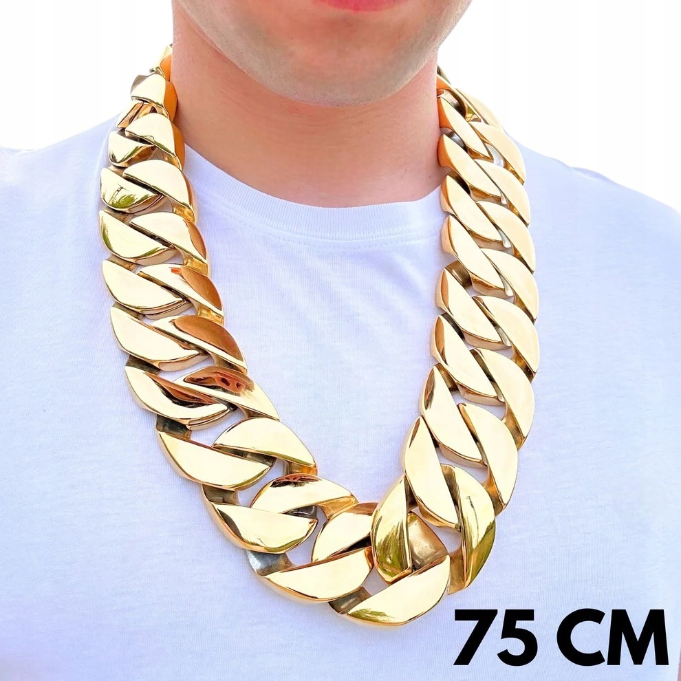 Řetěz Cuban Pancr Zlatý 42 mm Metini Ocelový Pozlacený XXL Silný