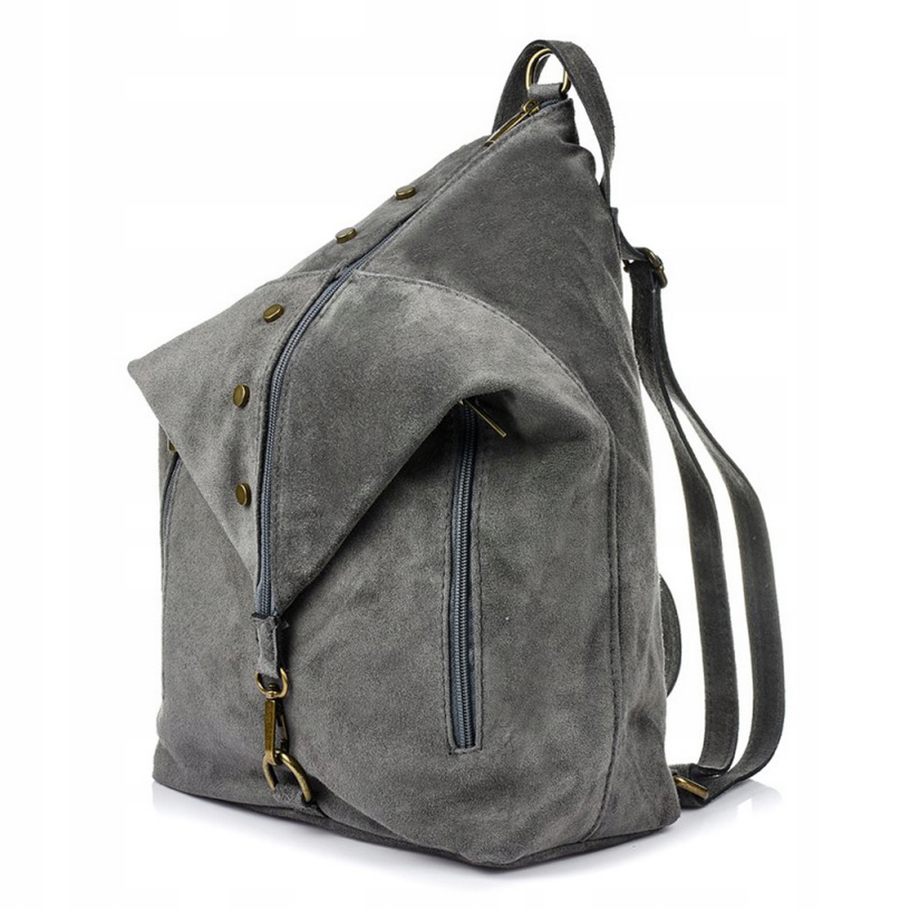 Vera Pelle plecak damski zamszowy z ćwiekami C.szary