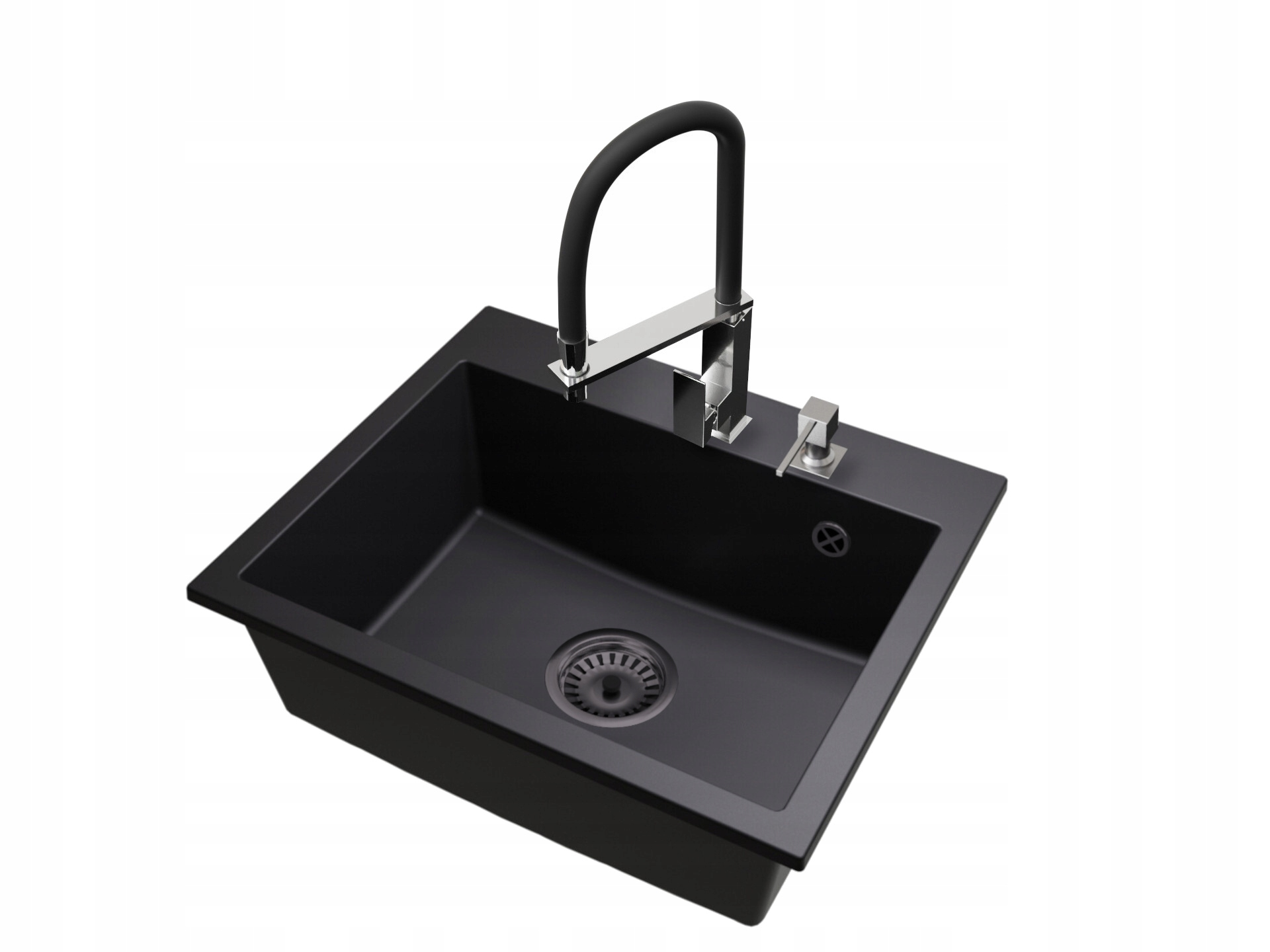 Kuchyňský dřez Granitový Exclusive 55 Sifon Černý Baterie Dávkovač