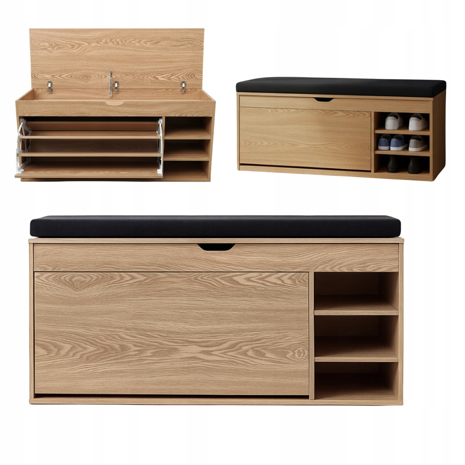 Botník hnedý so sedákom a výsuvnými policami Gradia, 100 x 34 x 50 cm