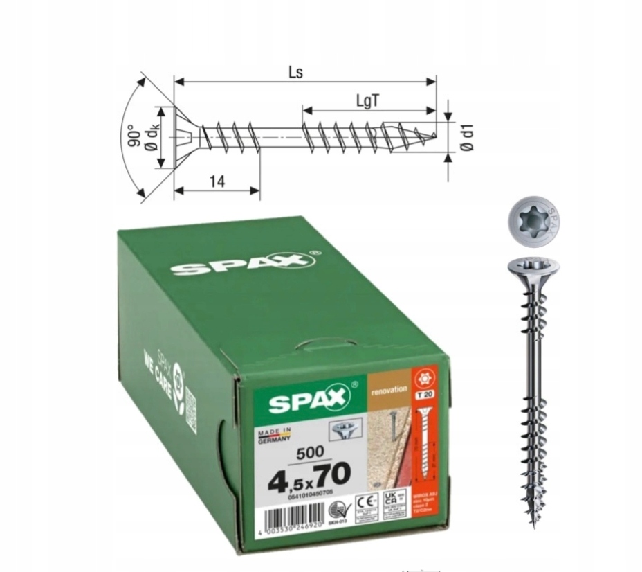 Vruty do dřeva spax 4,5 x 70 Wirox Txtg 500 ks Vg pro podlahy