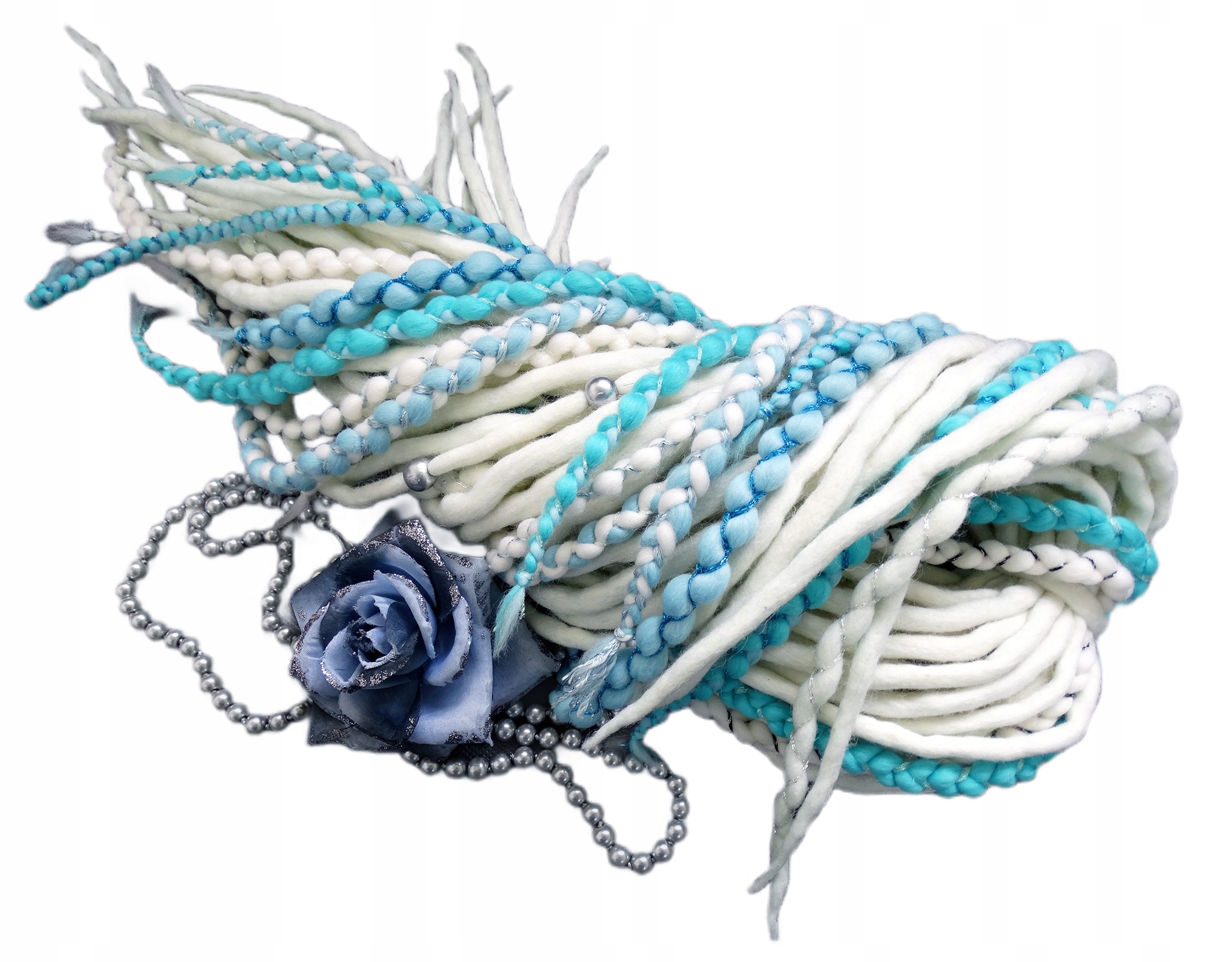 Vlněné pastelky Dredy, bílé tyrkysové, Azurová Citlivost, 40 kusů