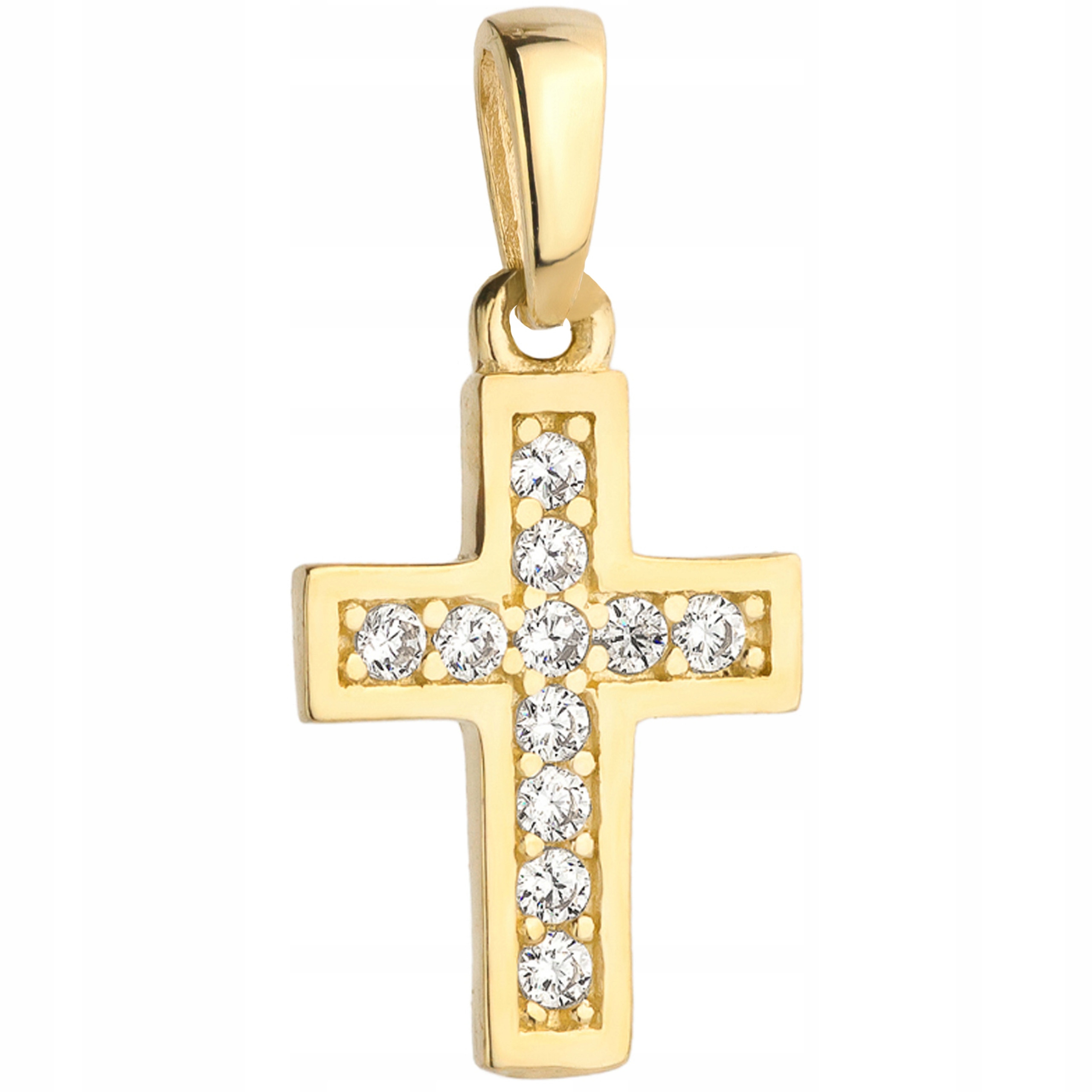 Zlatý přívěsek 585 křížek rámeček jemný zdobený krystaly dárek