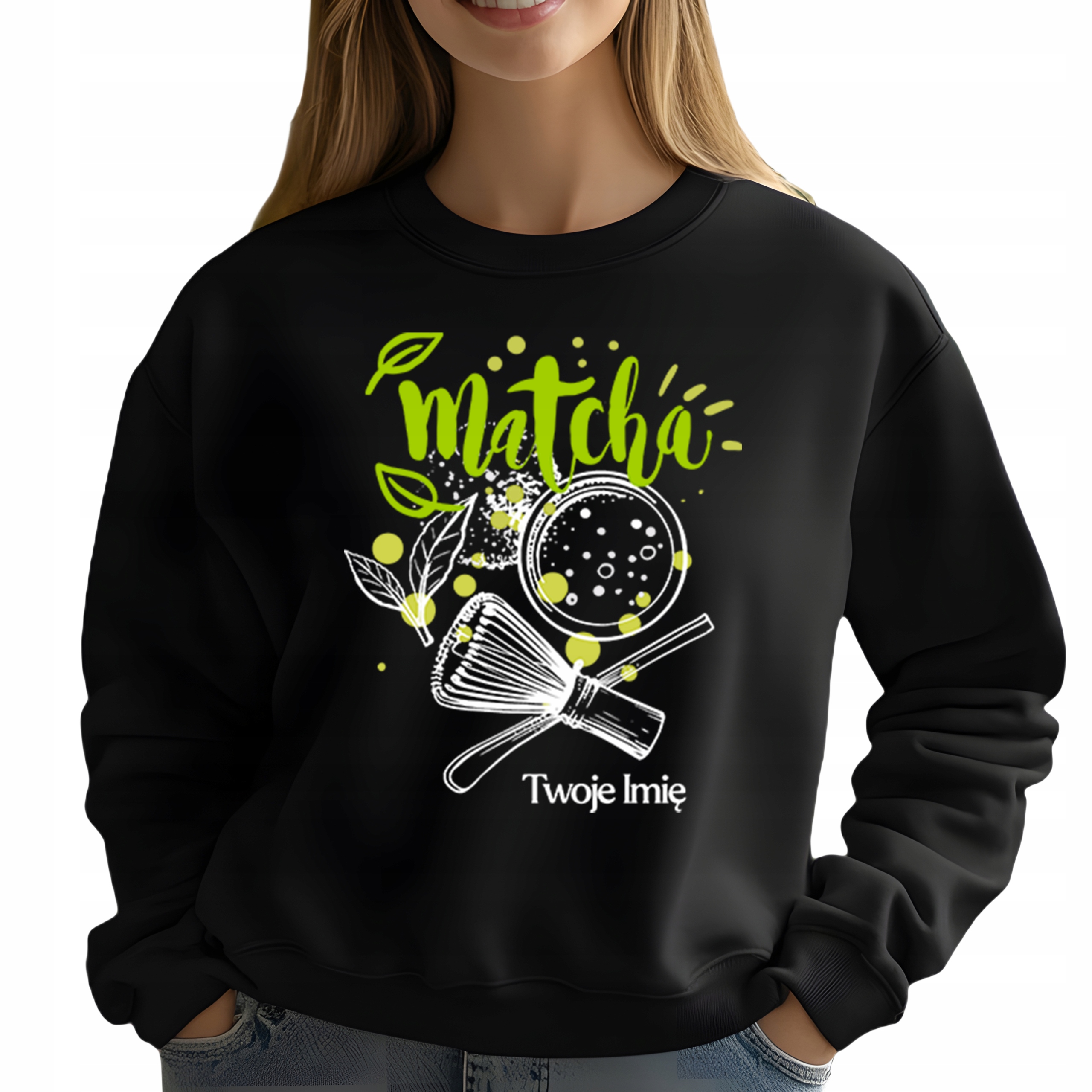 Mikina Černá pro milovnici zeleného čaje Matcha Jméno Vel S