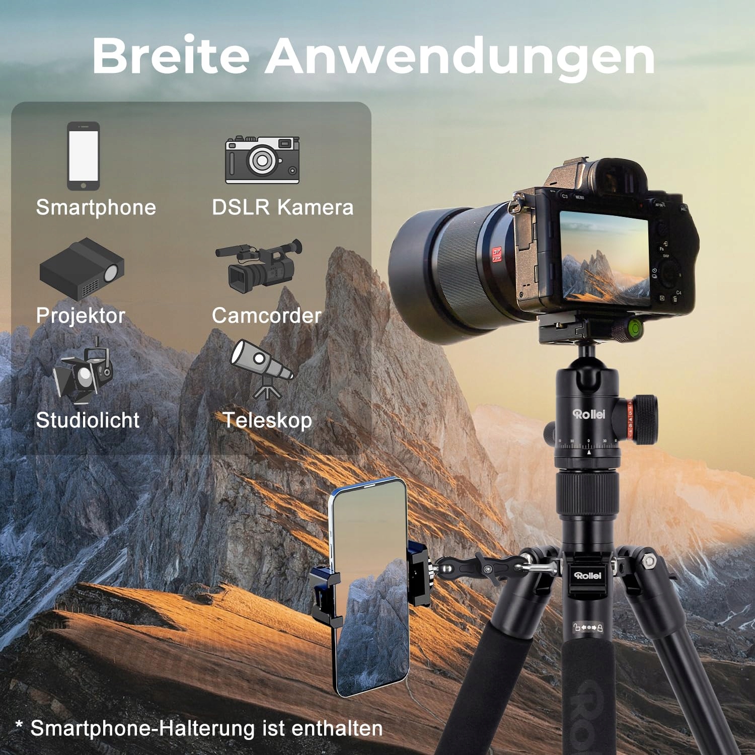 ROLLEI C5I Aluminiowy Statyw Fotograficzny Z Głowicą Kulową I Torbą — miniatura 6