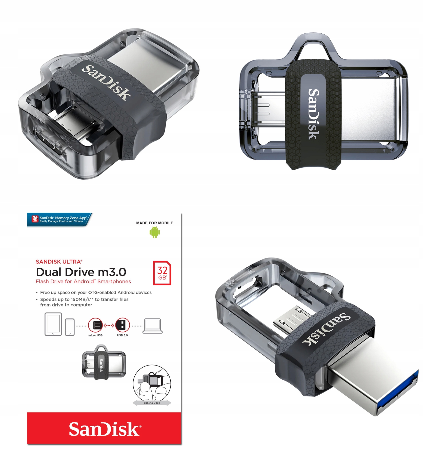 PENDRIVE SANDISK 32GB DUAL USB DRIVE MICRO 3.0 Interfejs microUSB USB 3.0
