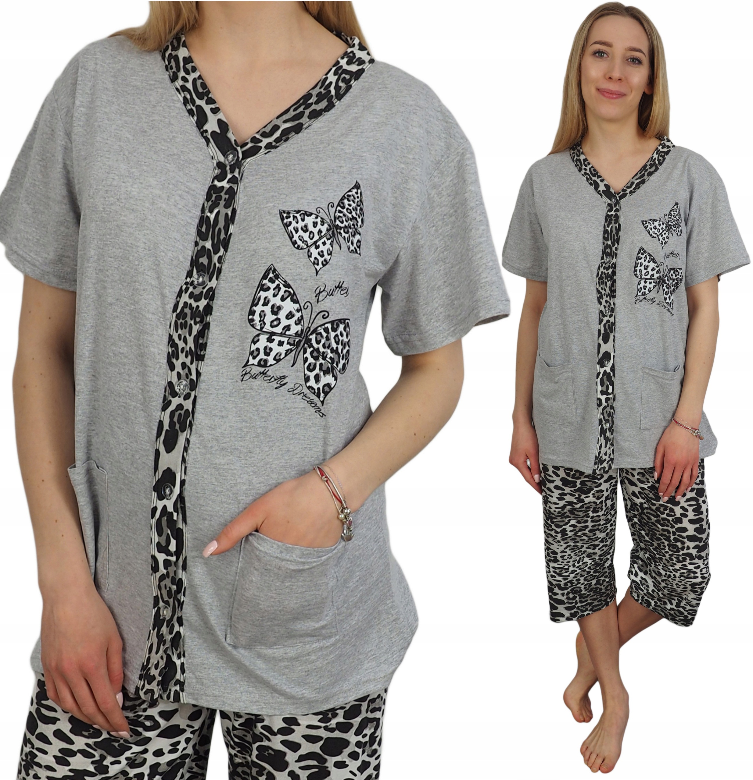 

Piżama damska L (40) Rozpinana kwiaty plus size L