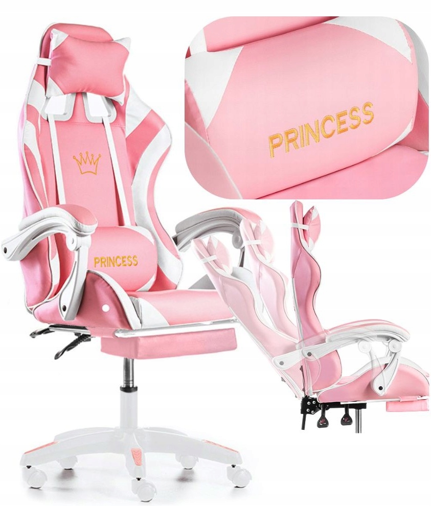Herní Křeslo S Podnožkou Růžové, Otočné, Nastavitelný Polštář