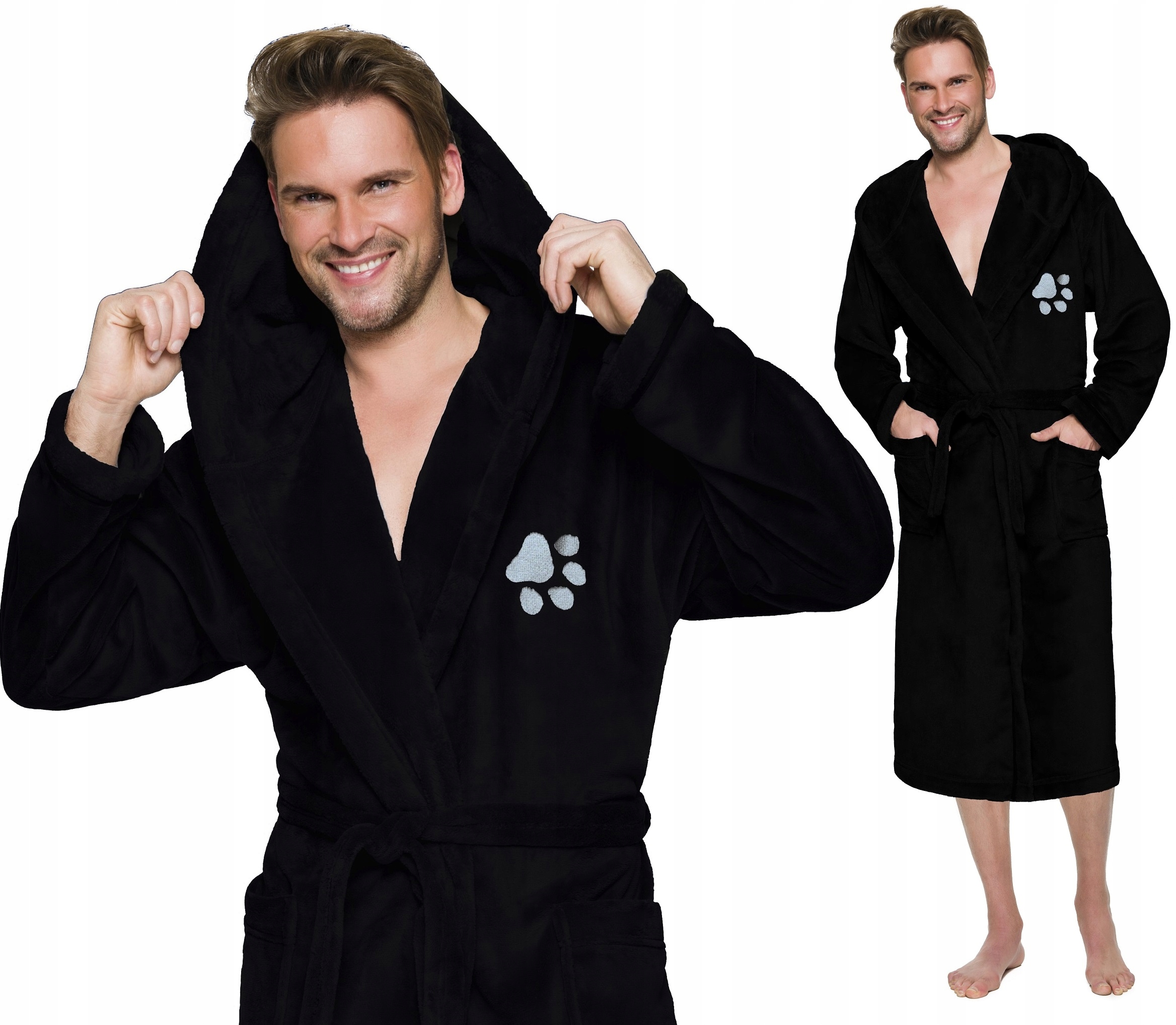 ŁAPKA CIEPŁY DŁUGI SZLAFROK MĘSKI Z KAPTUREM M