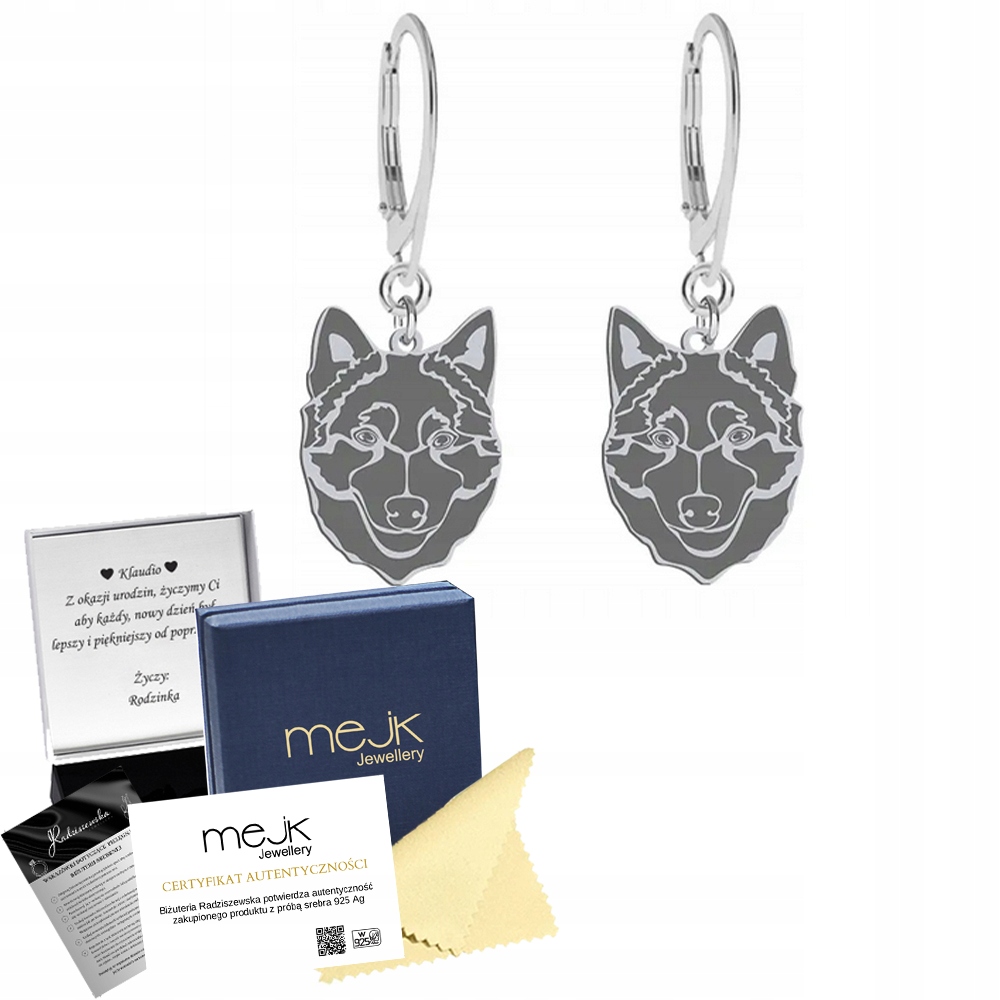 Stříbrné Náušnice ze Schipperke 925 Šperky Dárek Žena Gravírování Bonus