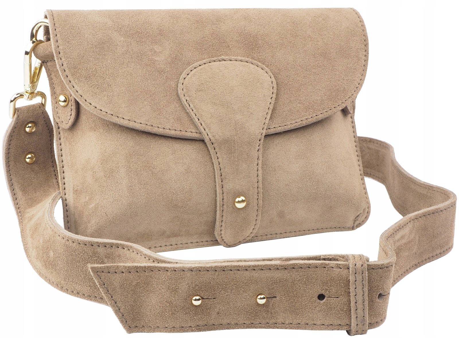 Zamszowa Torebka Laura Biaggi Damska Listonoszka Skóra Beżowa Taupe Mocha