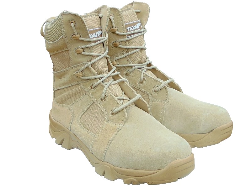 Taktické boty Texar Stinger, kožené, vojenské, boční zip, khaki 41