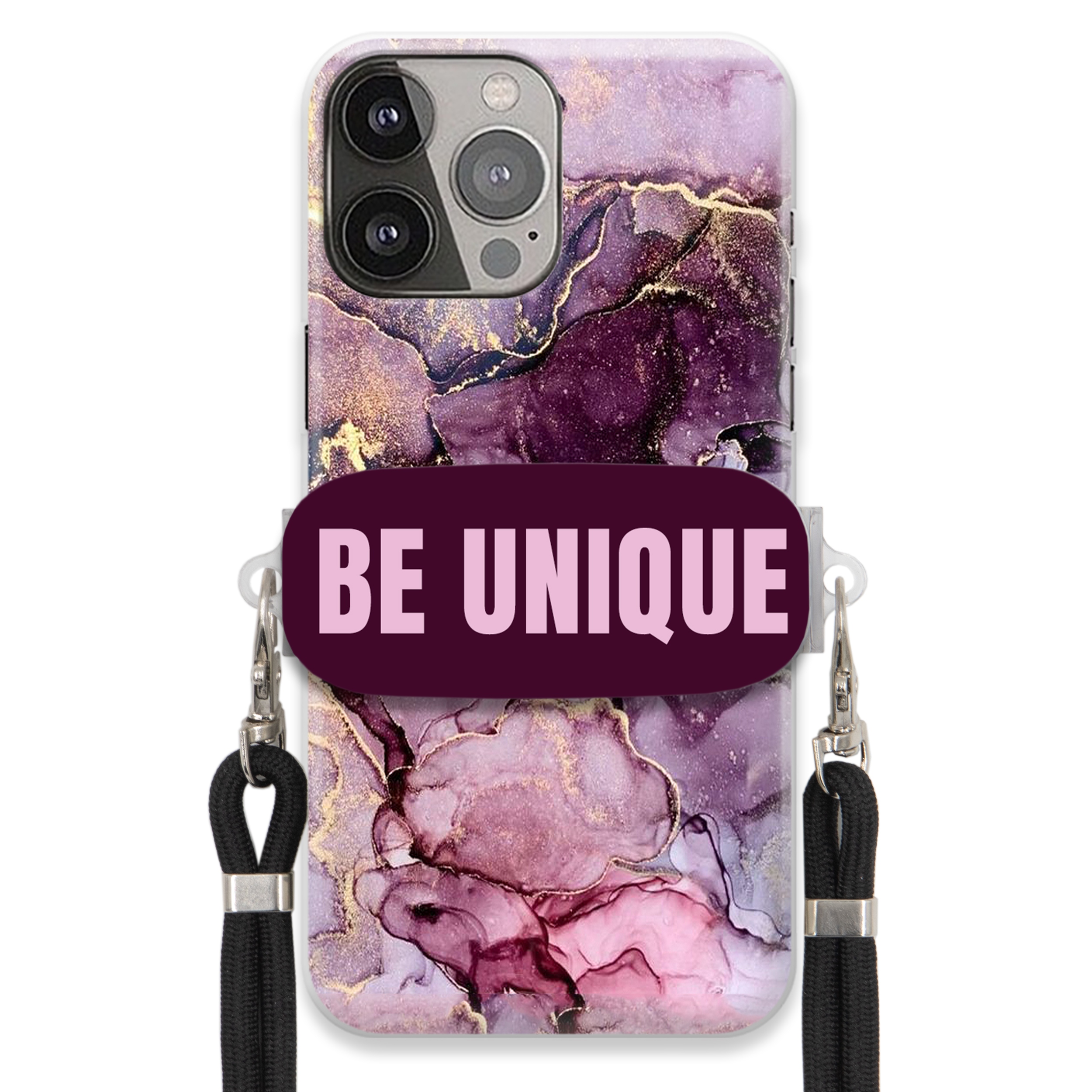 Puzdro pre iPHONE 13 Pro Max Case držiak na šnúrku Čierny fialový mramor