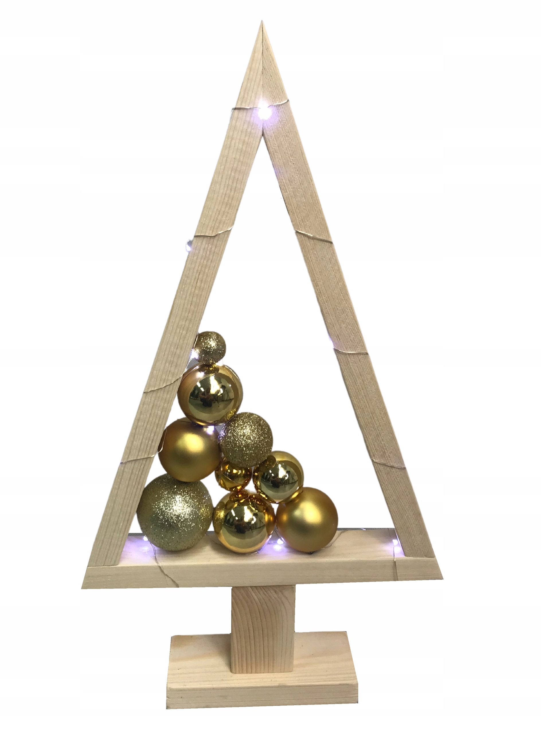 CHOINKA DREWNIANA Z BOMBKAMI OZDOBA STROIK + LED Marka (F.P.H.U. Jodełka)