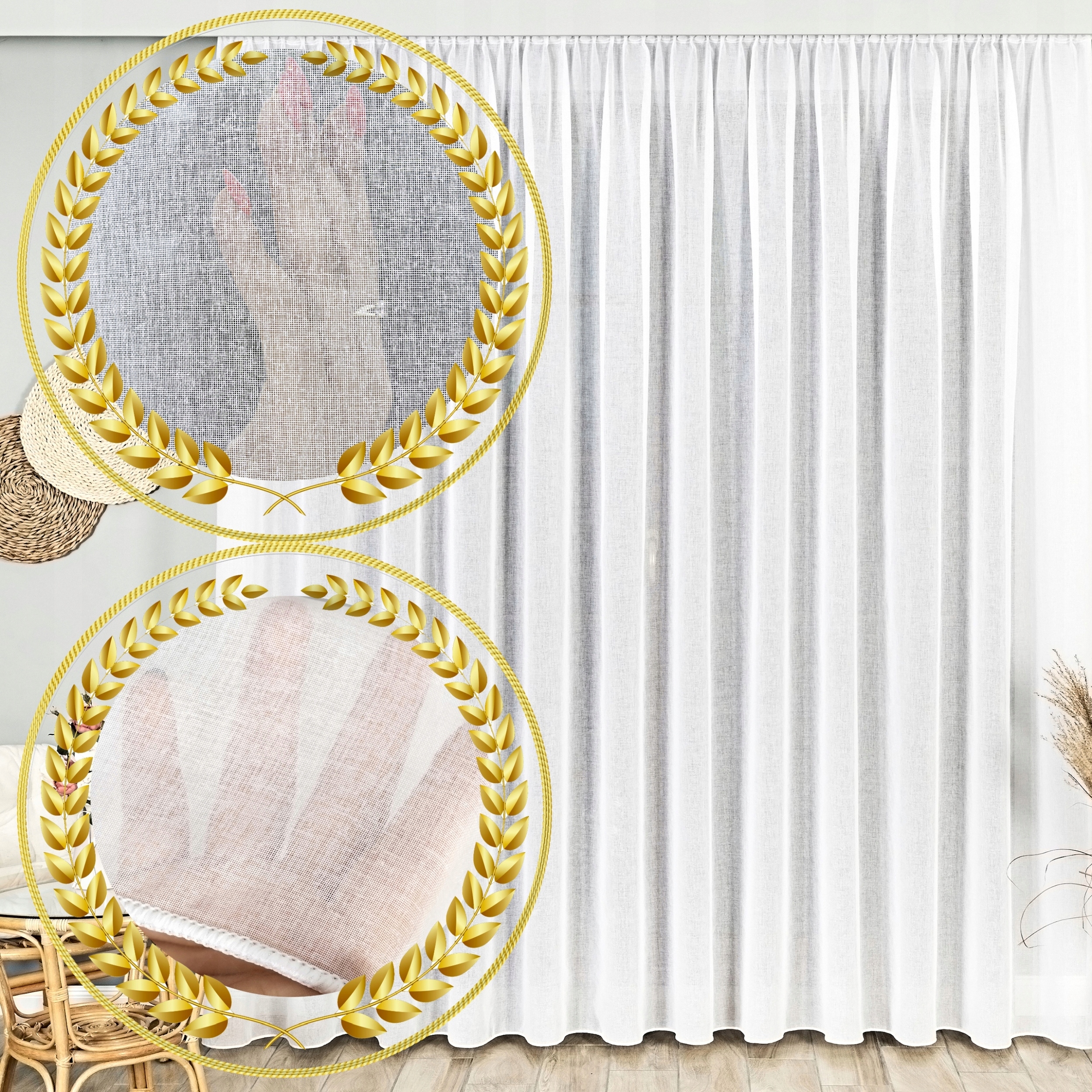 Hotová Záclona Bílá Etamina Na Pásku S Olovnicí Do Obývacího Pokoje 400x230