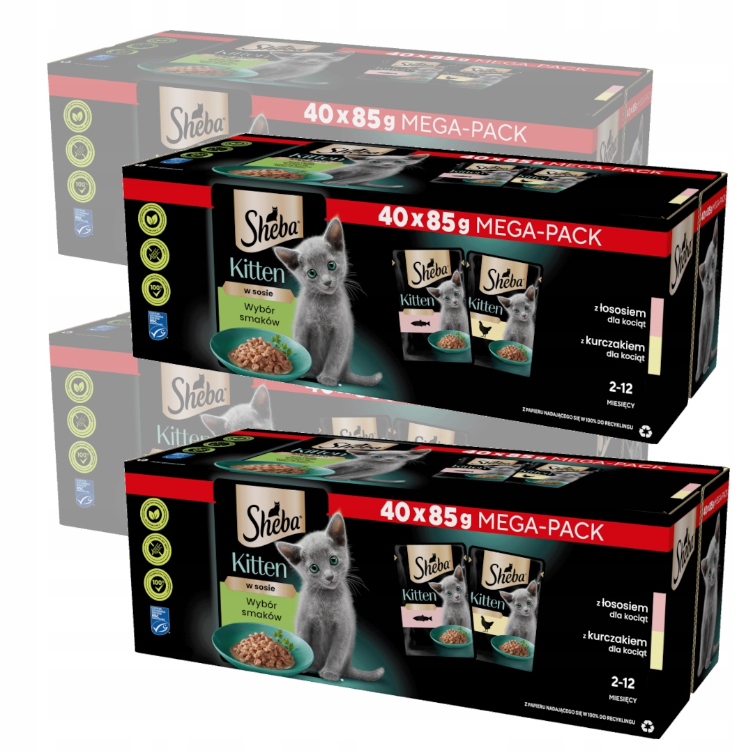 Sheba Kitten Výběr příchutí 160x85g Vlhké Krmivo pro koťata Drůbež Ryba v omáčce
