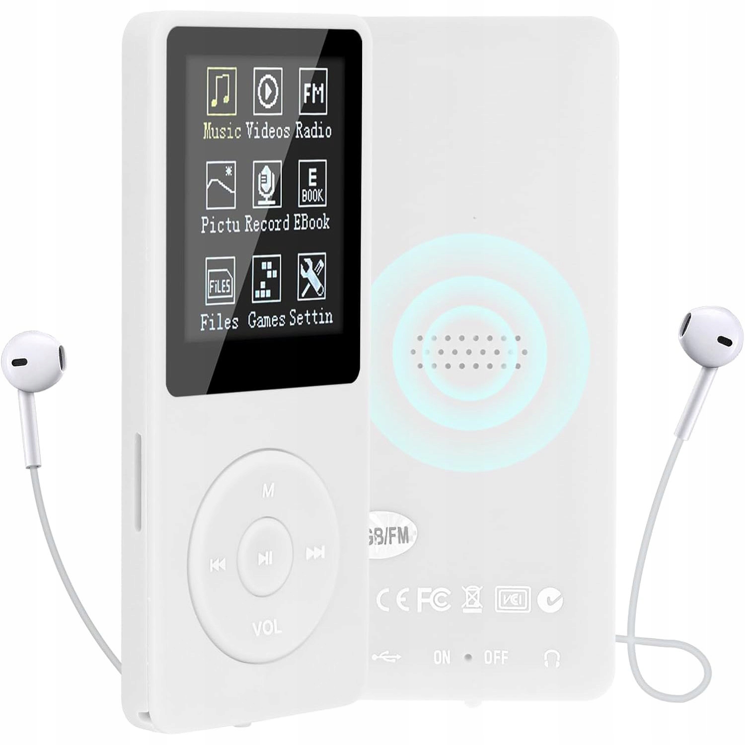BIAŁY ODTWARZACZ MUZYCZNY, PRZENOŚNY ODTWARZACZ MP3 16 GB BLUETOOTH 5.0 Marka inna