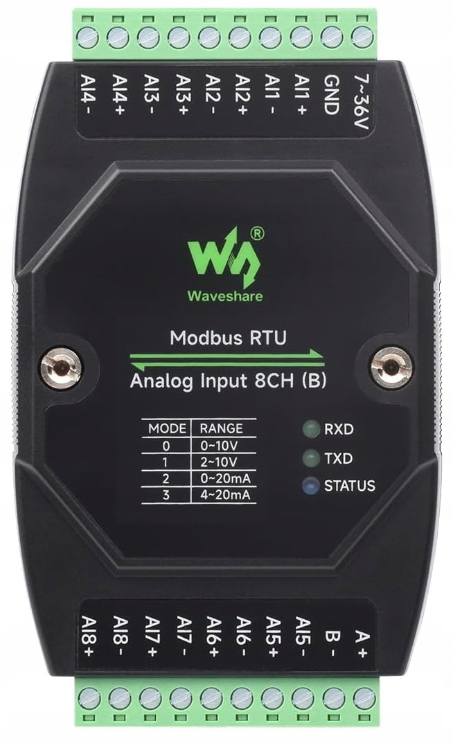 Modul 8 analogových vstupů 4-20 mA, 0-10 V RS485 Modbus Rtu