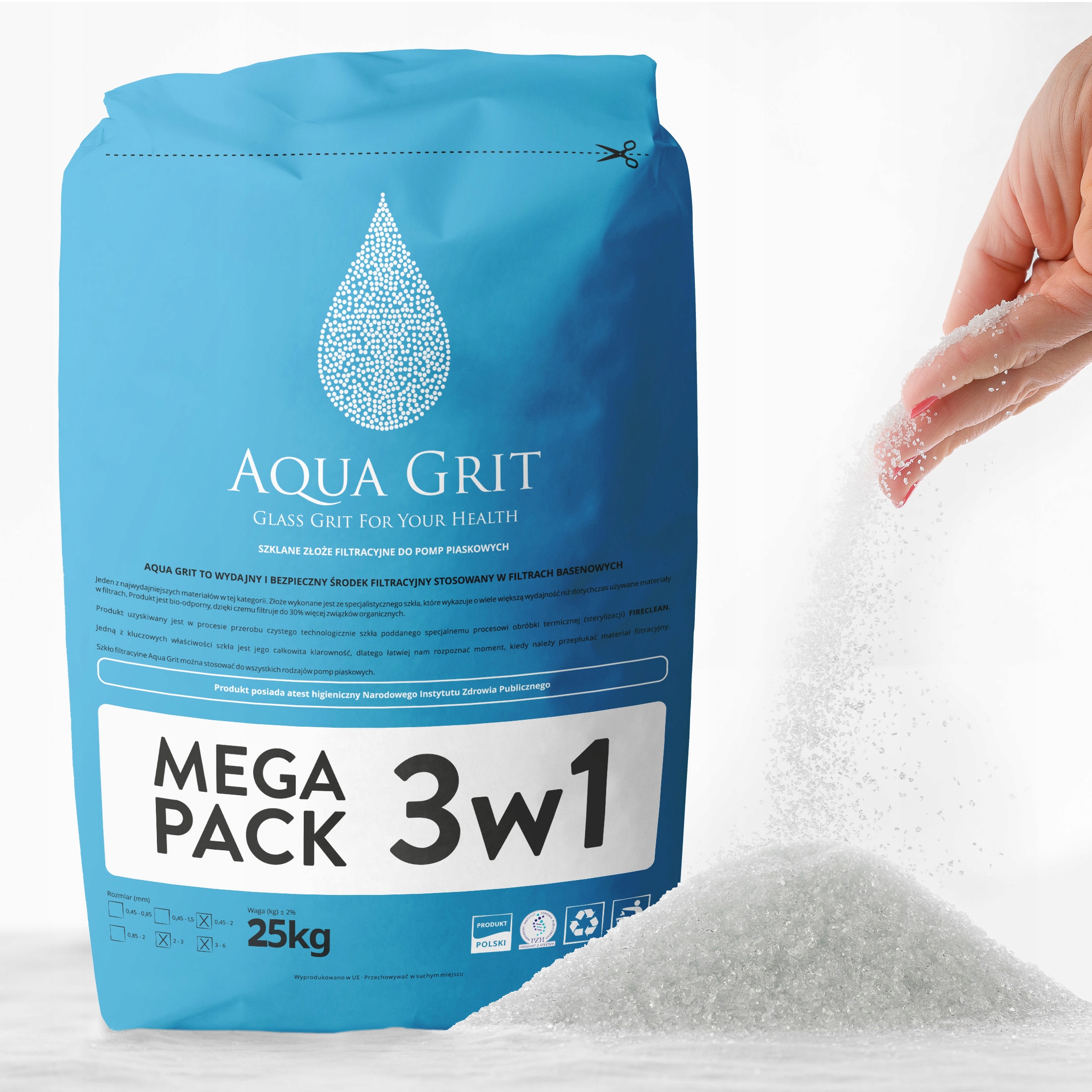 Filtračné sklo – rozdelené ložisko Pack Aqua Grit Atest Pzh 25 kg