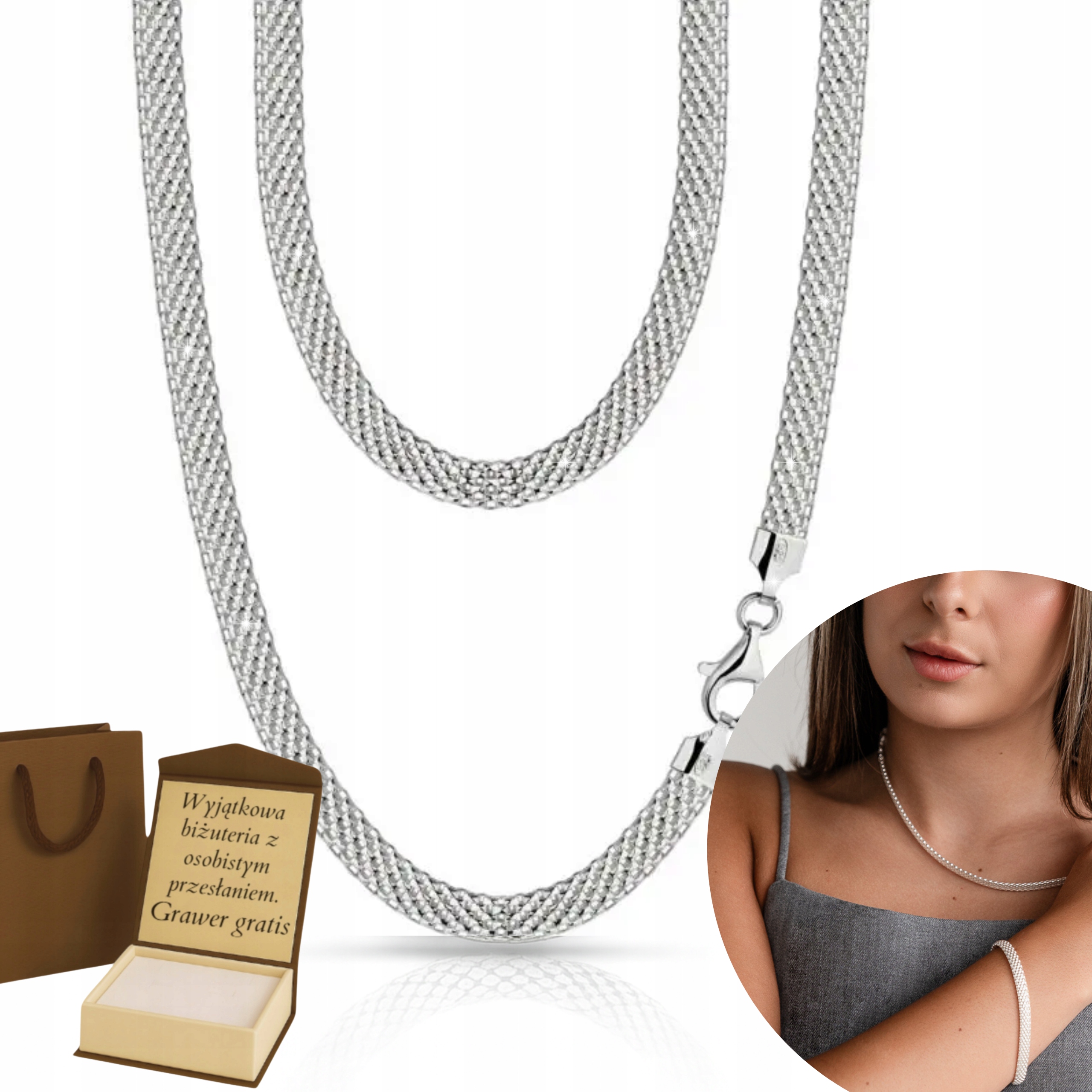 Dámský řetízek Řetízek stříbra Ryzost 925 s plným pouzdrem a přívěskem Gravírování Bonus