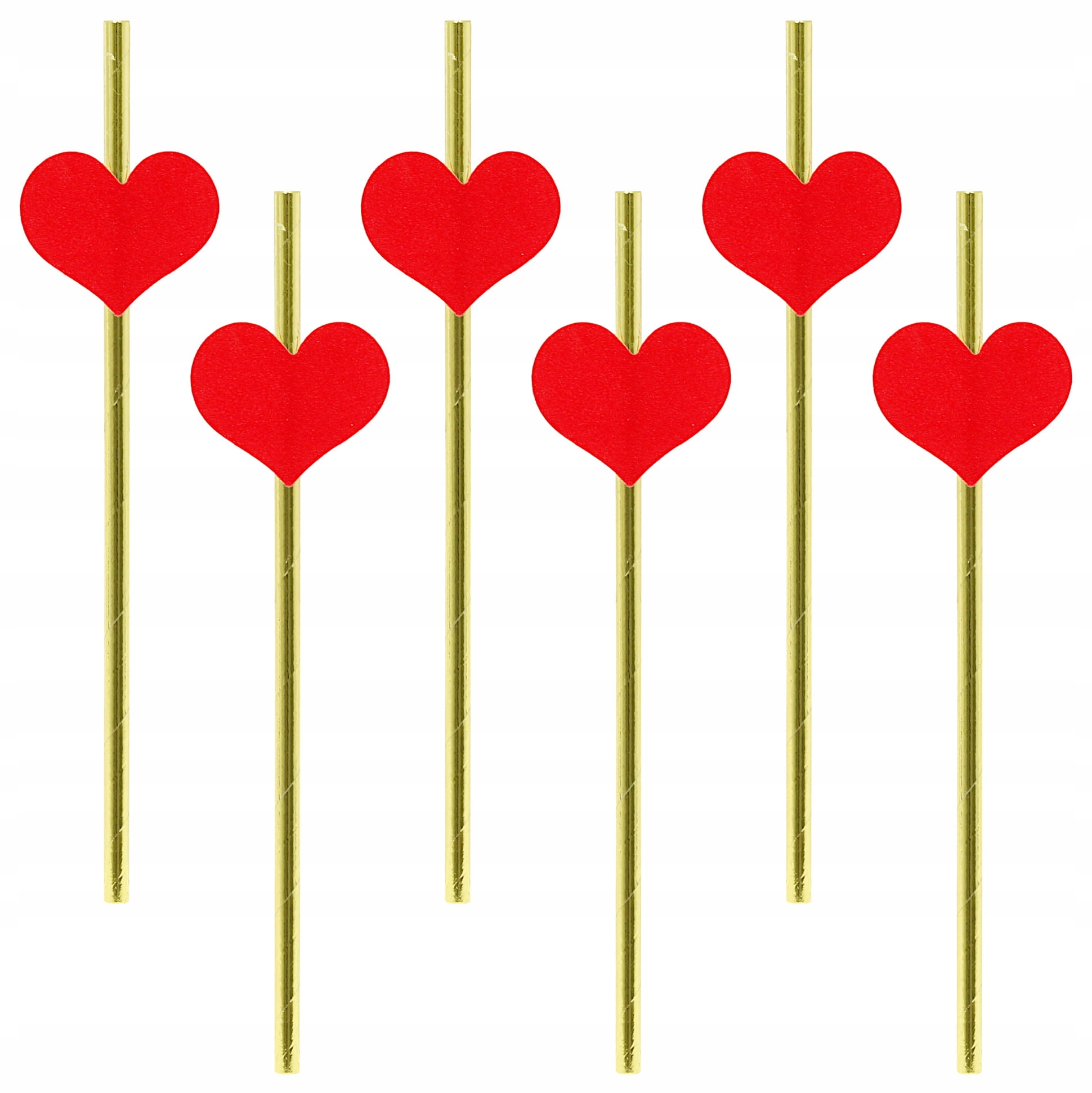 SŁOMKI PAPIEROWE SERCA 6 SZT CZERWONE WALENTYNKI