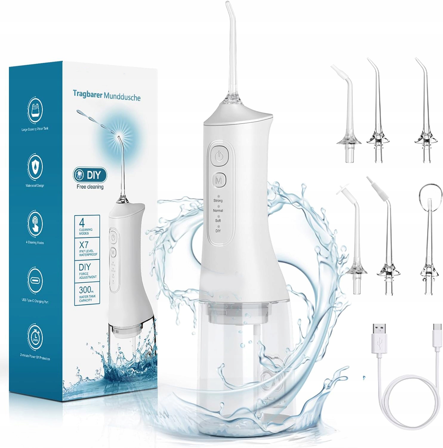 Irygator Do Zębów Dentystyczny Bezprzewodowy 4 Trybów 300ML 6 Dysze IPX7