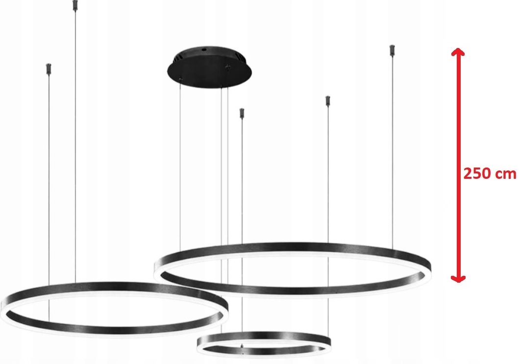 Lampa Led Ring Czarna Lampa Wisząca 80/60/40CM Pilot