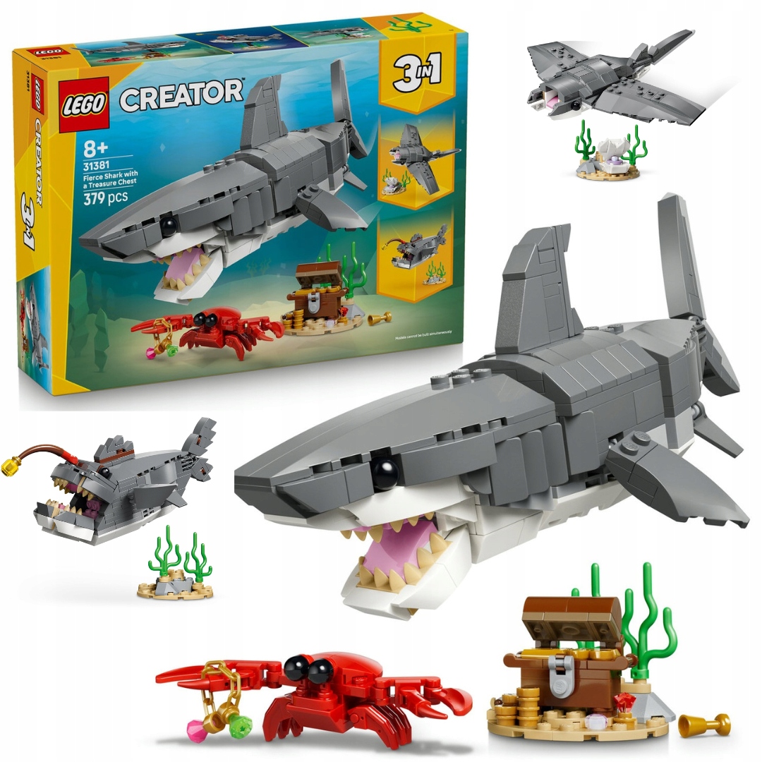 Lego 31381 Creator 3v1 Hrozivý žralok a truhla s pokladem žabka rejnok
