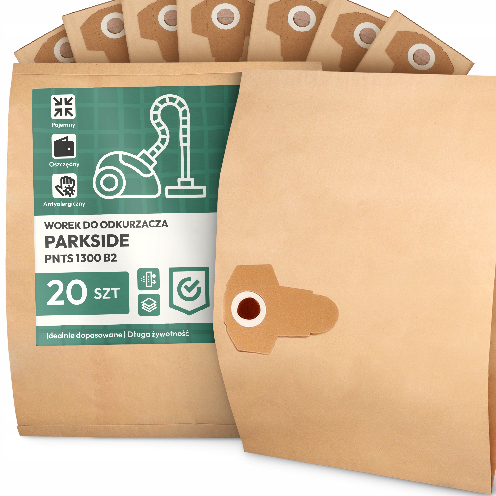 20 x Sáček Do Vysavače Parkside Pnts 1300 B2 Papírový 2-vrstvový Sáček 2A