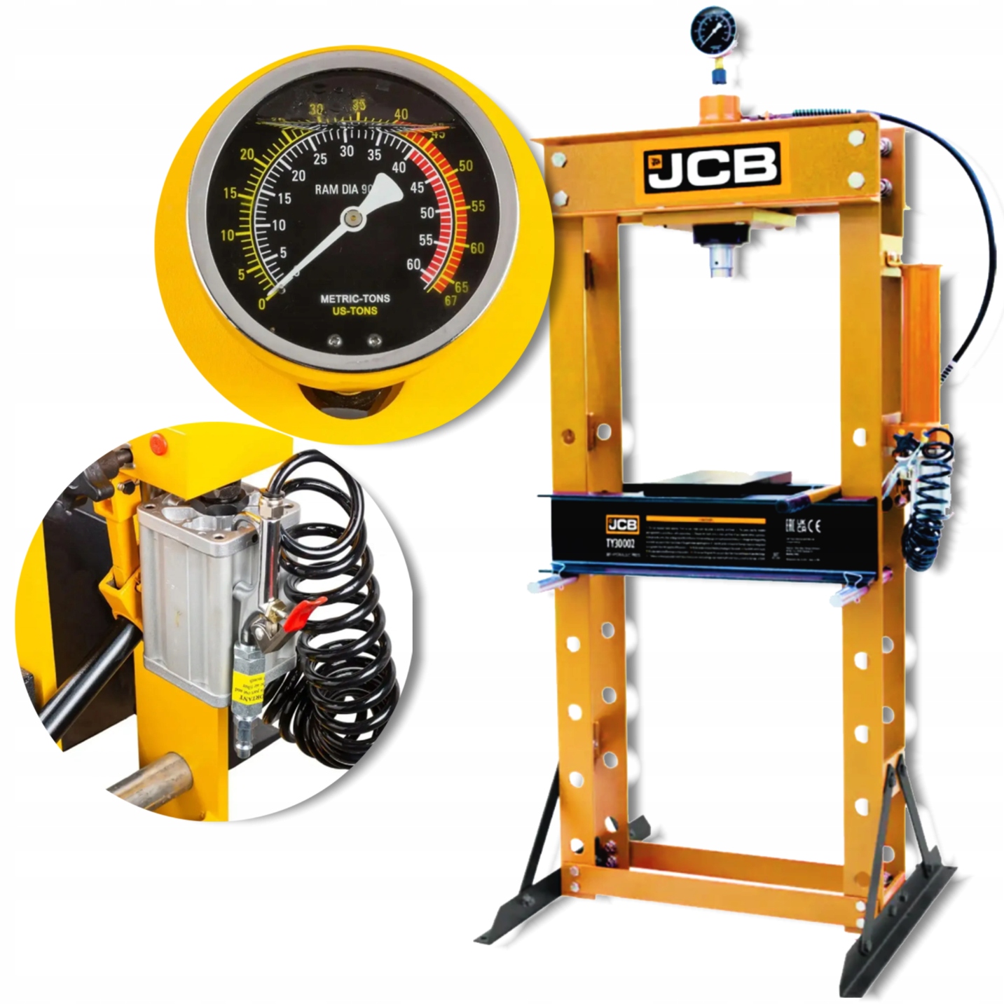 Hydraulický pneumatický dílenský podlahový lis 30T s manometrem Jcb