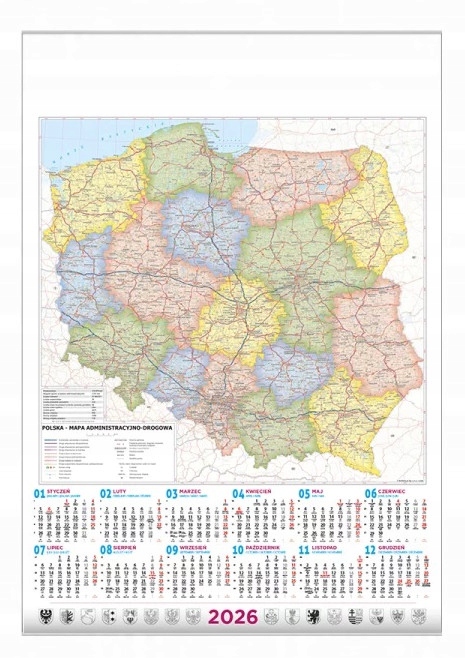 2026 kalendarz ścienny B1 Mapa Polski metr długości Polska na mapie