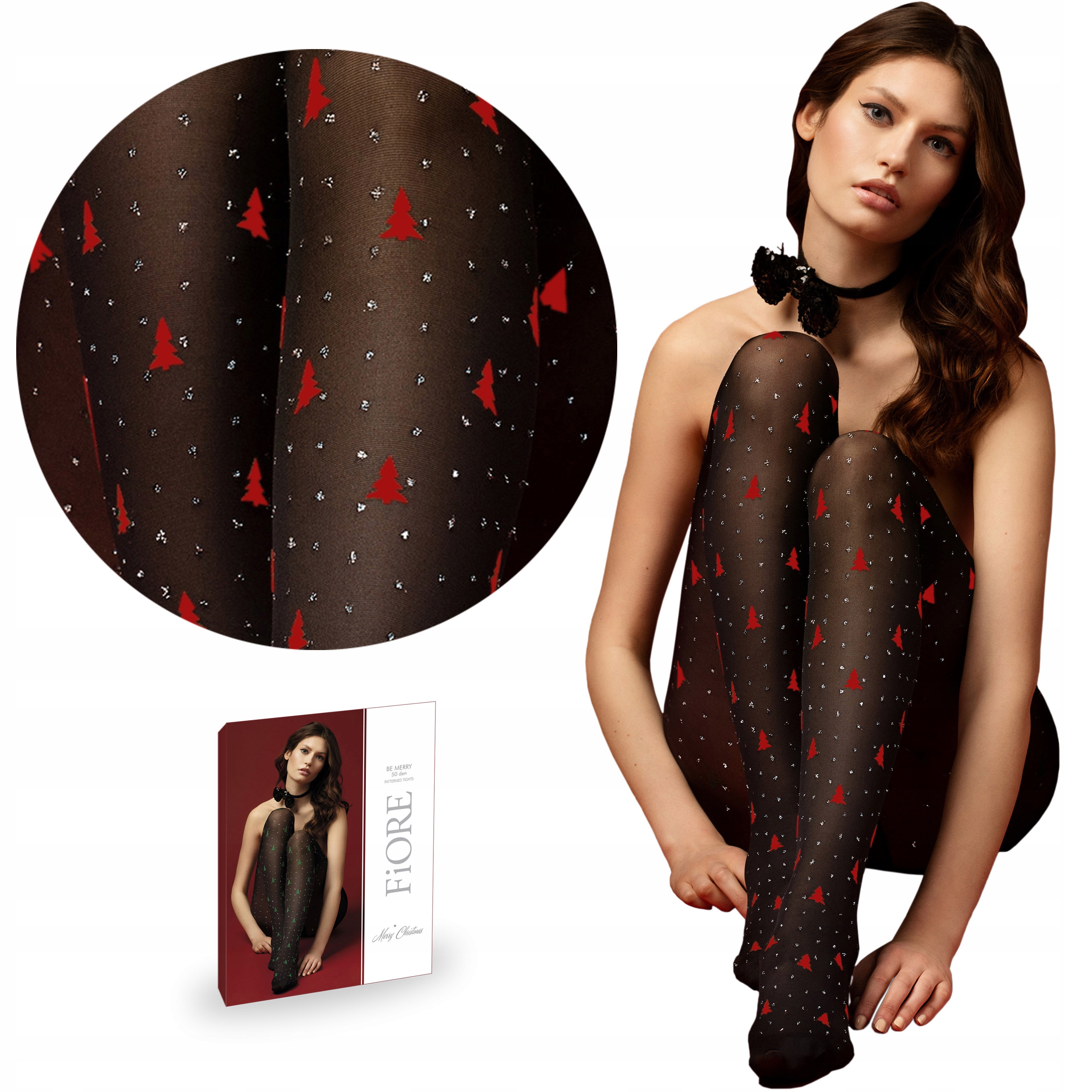 

Fiore Rajstopy Be Merry 40 den Choinki Red 2-S