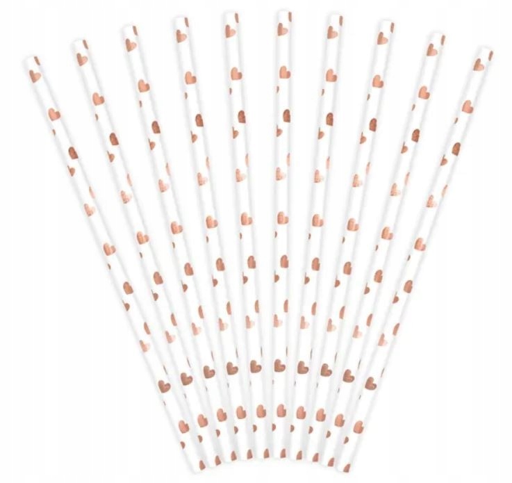 SŁOMKI PAPIEROWE Impreza Rose Gold Serduszka 10szt Materiał papier